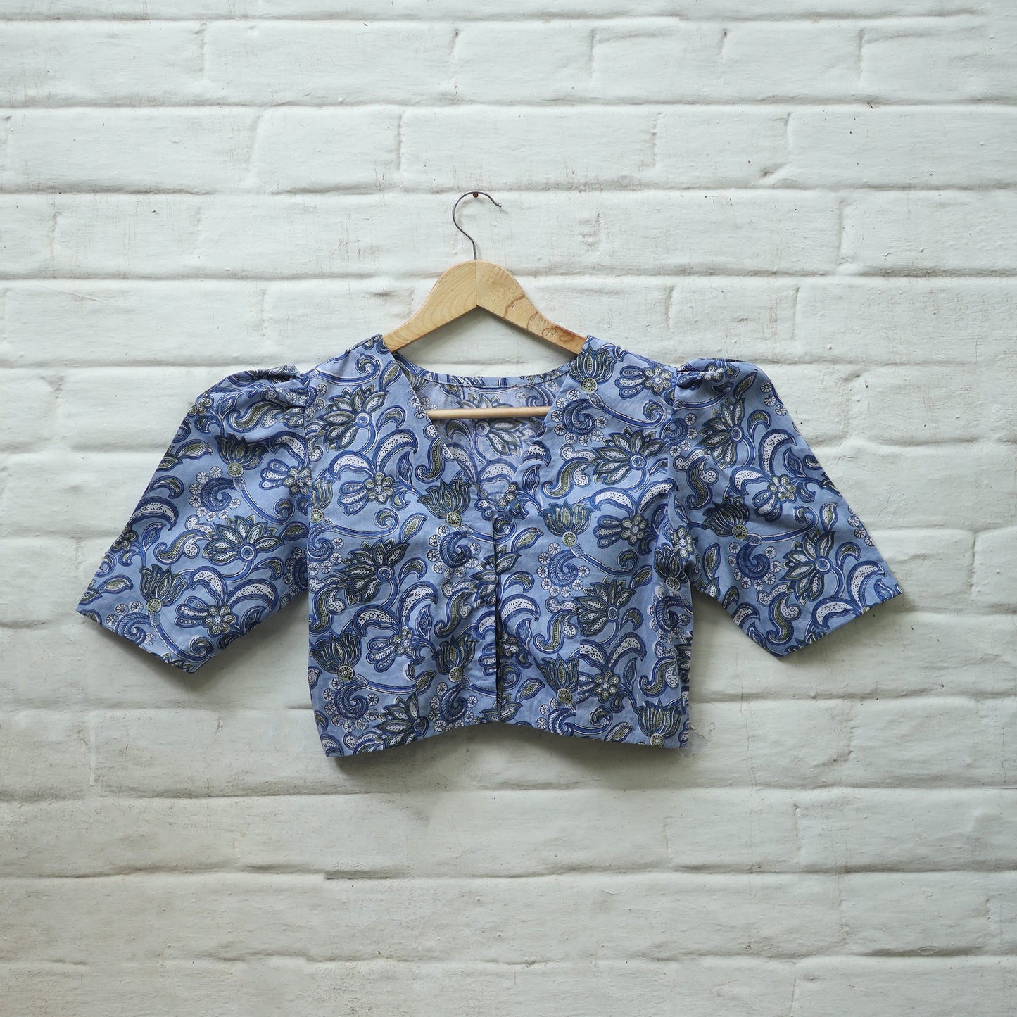 Buy Blue Block Print Cotton Sanganeri Stitched Blouse