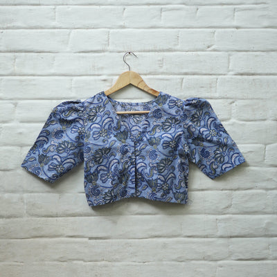 Buy Blue Block Print Cotton Sanganeri Stitched Blouse