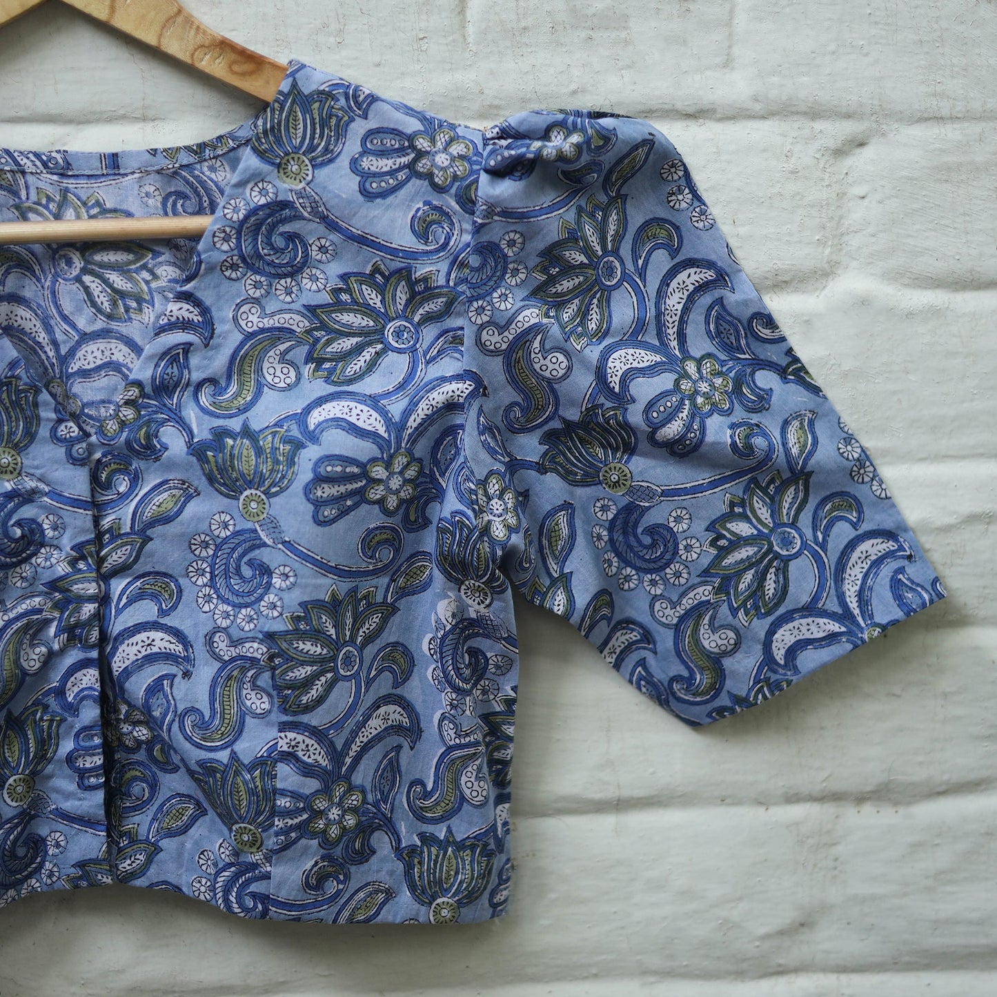 Buy Blue Block Print Cotton Sanganeri Stitched Blouse