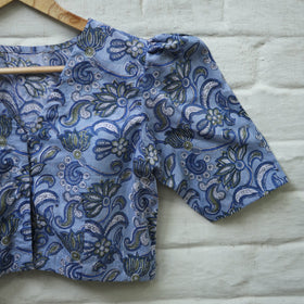 Buy Blue Block Print Cotton Sanganeri Stitched Blouse