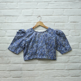 Buy Blue Block Print Cotton Sanganeri Stitched Blouse