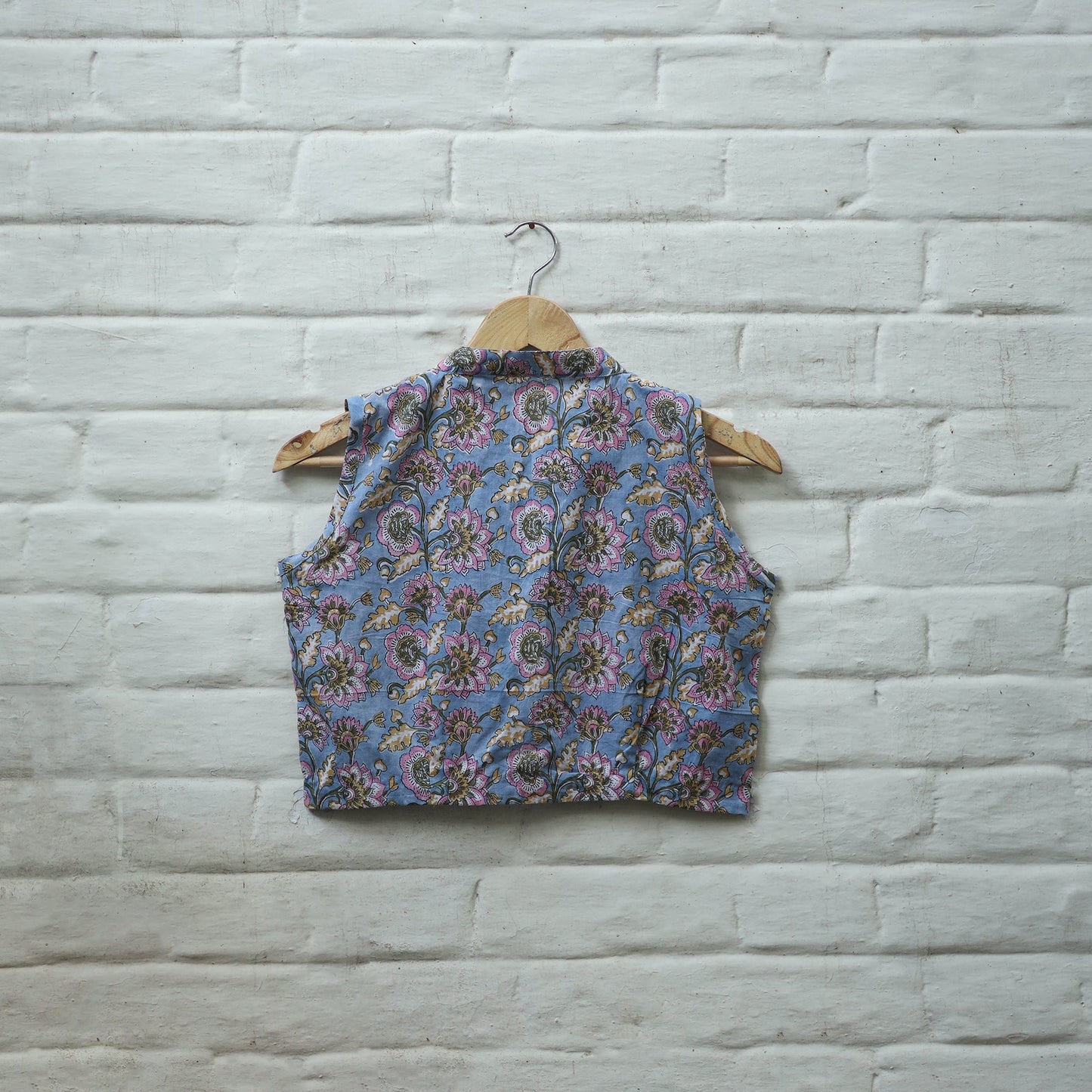 Buy Blue Block Print Cotton Sanganeri Stitched Blouse