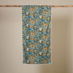Block Print Cotton Sanganeri Stole with Pom Pom