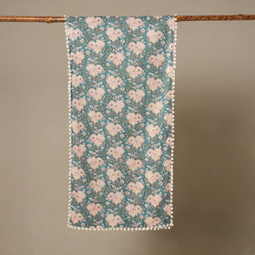 Blue - cotton sanganeri stole with pom 13 - handcrafted