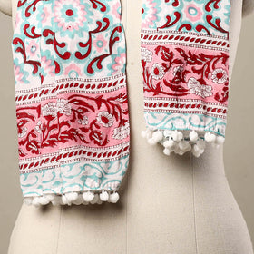 Blue - cotton sanganeri stole with pom 14 - handcrafted