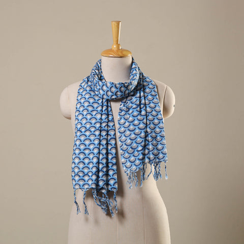 Block Print Cotton Sanganeri Stole with Tassels