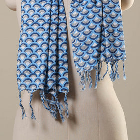Block Print Cotton Sanganeri Stole with Tassels