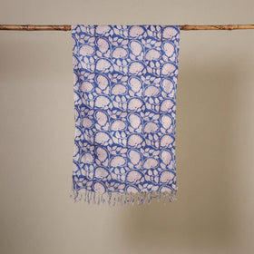 Block Print Cotton Sanganeri Stole with Tassels