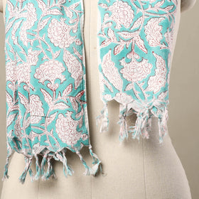 Blue - cotton sanganeri stole with tassels 124 - handcrafted