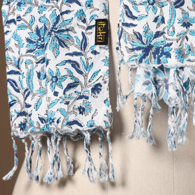 Blue - cotton sanganeri stole with tassels 13 - handcrafted