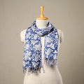  Block Print Cotton Blue Sanganeri Stole with Tassels