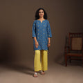 Blue - cotton short jacquard kurta with hand embroidery 01