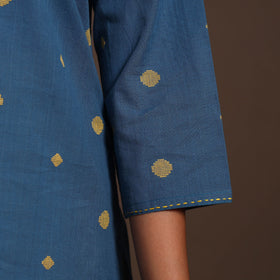 Blue - cotton short jacquard kurta with hand embroidery 01