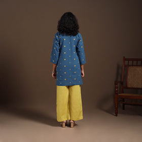 Blue - cotton short jacquard kurta with hand embroidery 01
