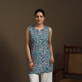 Blue - cotton short sanganeri kurta 13 - handcrafted