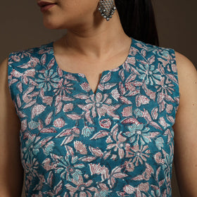 Blue - cotton short sanganeri kurta 13 - handcrafted