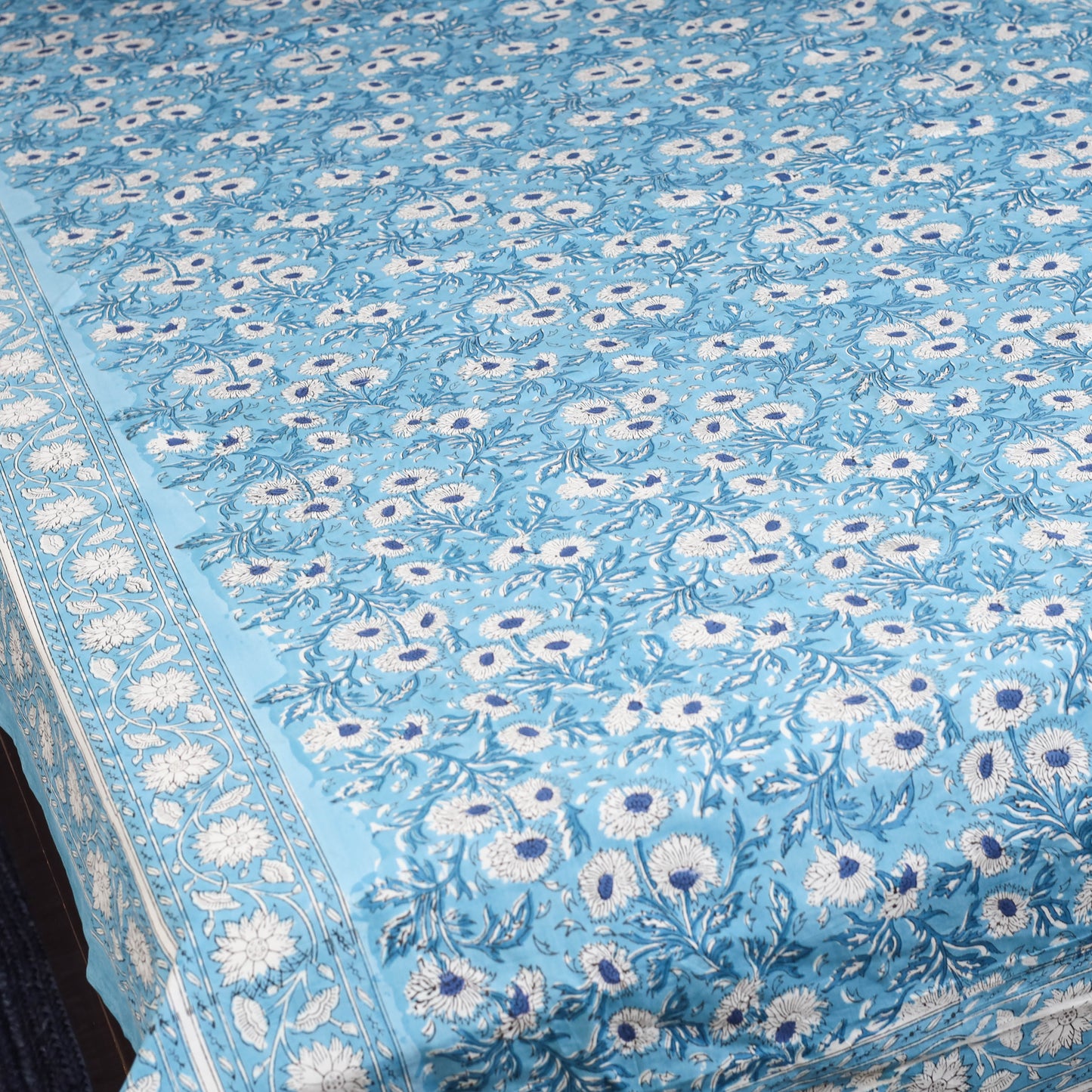 Blue - cotton single sanganeri bed sheet (90 x 60 in) 34