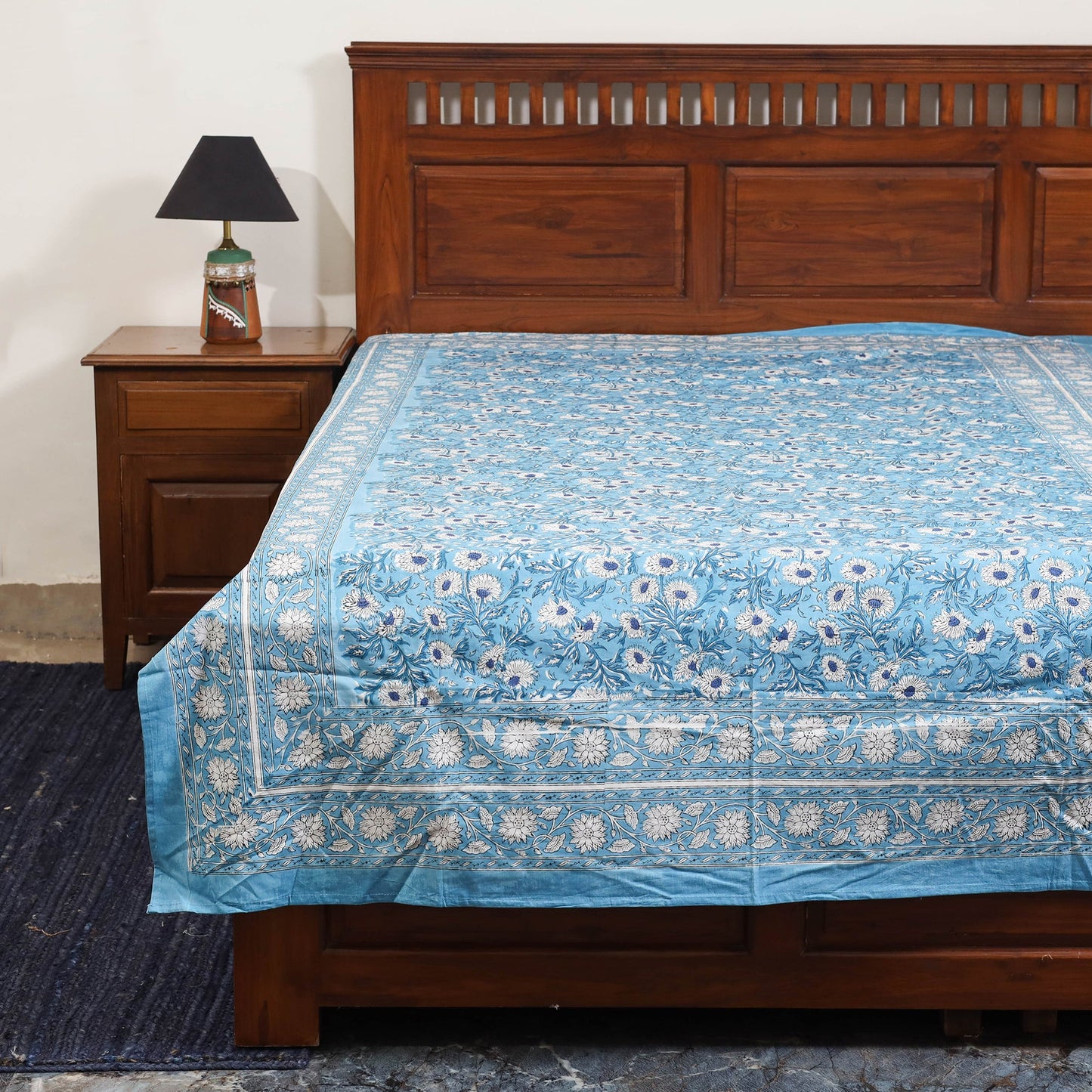 Blue - cotton single sanganeri bed sheet (90 x 60 in) 34