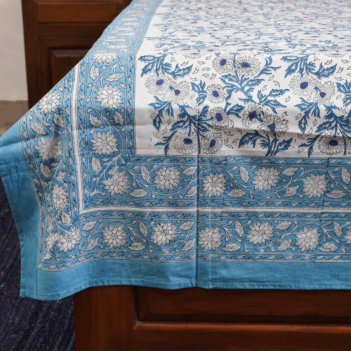 Blue - cotton single sanganeri bed sheet (90 x 60 in) 38