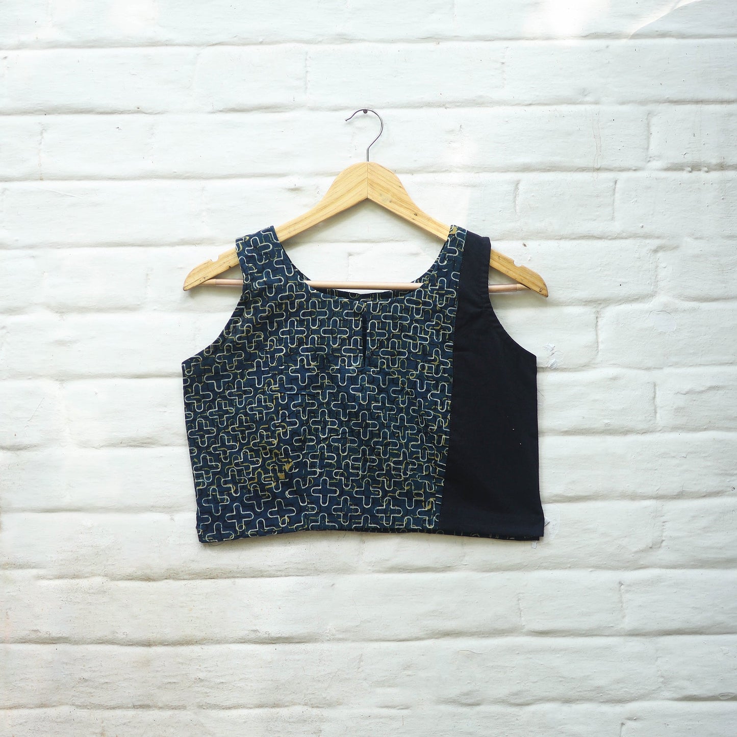 Blue Block Print Cotton Stitched Ajrakh Blouse Online