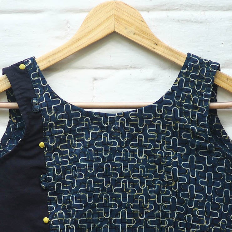 Blue Block Print Cotton Stitched Ajrakh Blouse Online