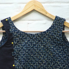 Blue Block Print Cotton Stitched Ajrakh Blouse Online