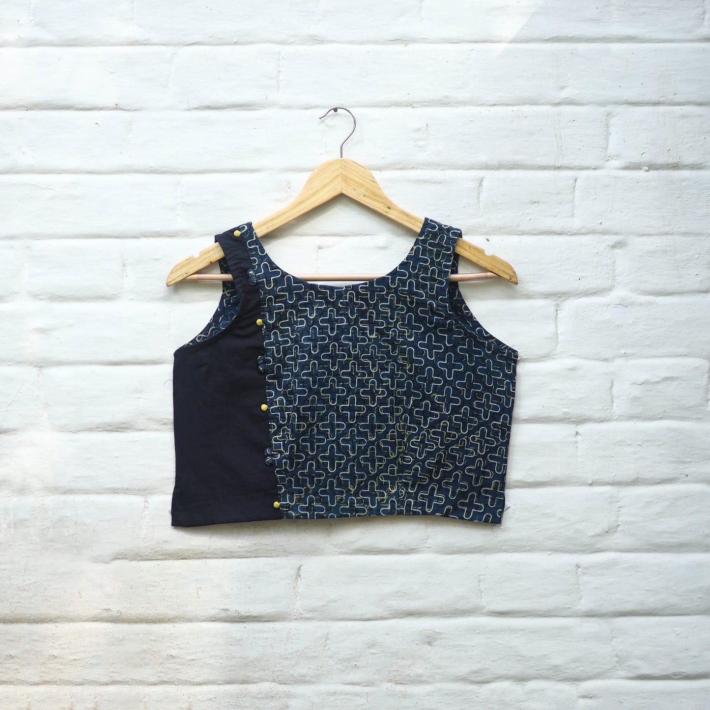 Blue Block Print Cotton Stitched Ajrakh Blouse Online