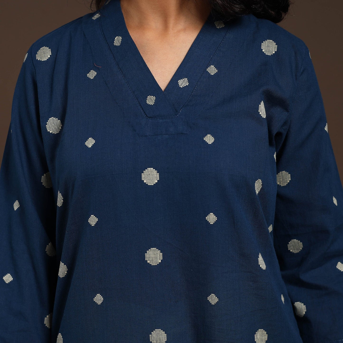 Blue - cotton straight jacquard kurta 12 - handcrafted