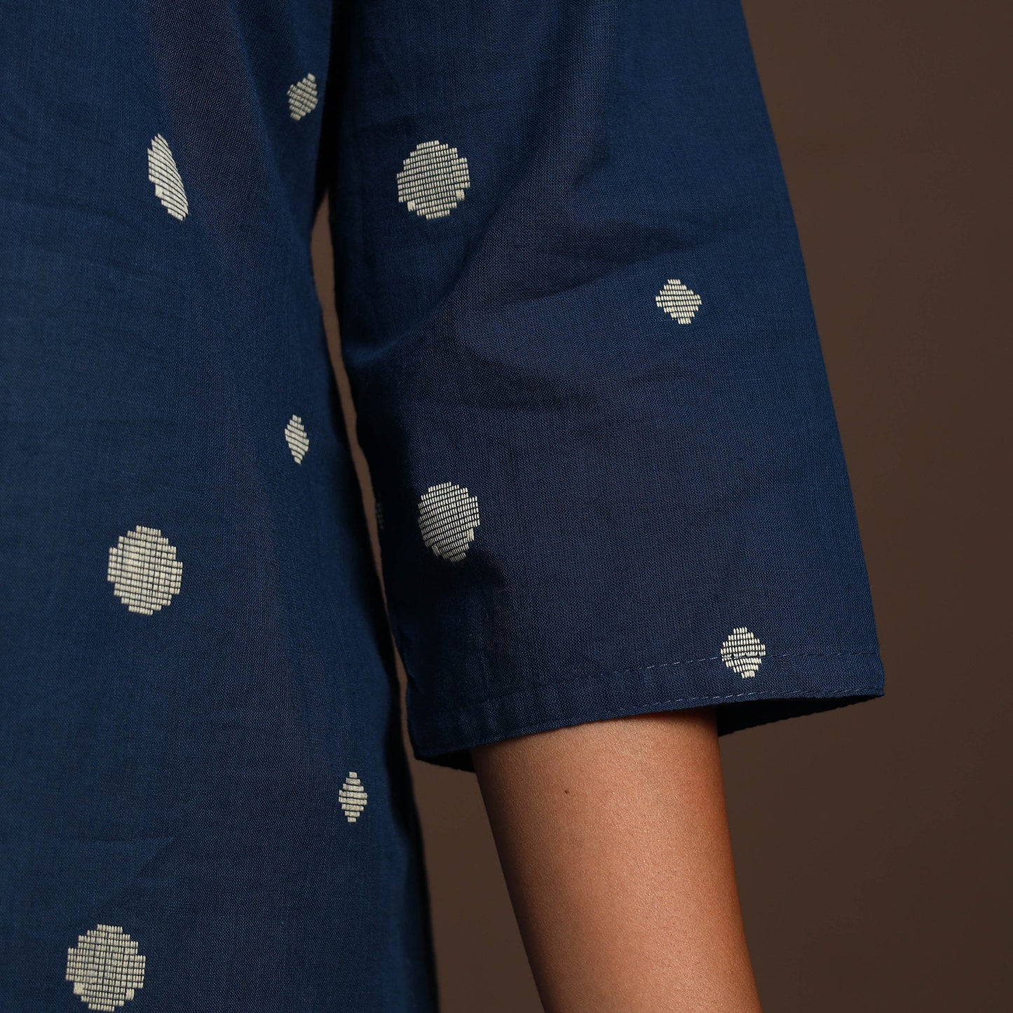 Blue - cotton straight jacquard kurta 12 - handcrafted