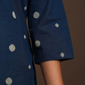 Blue - cotton straight jacquard kurta 12 - handcrafted
