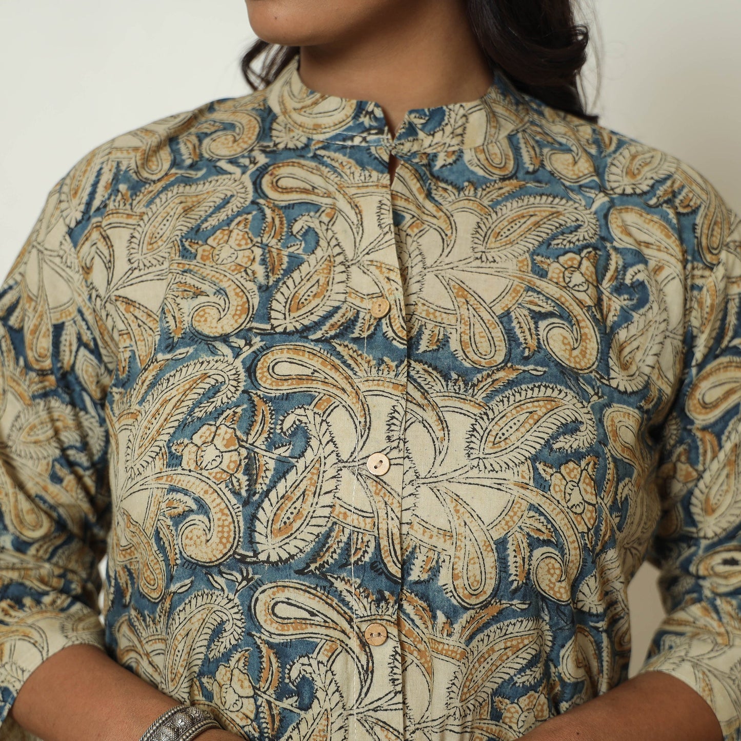 Block Print Cotton Blue Straight Kalamkari Kurta for Women
