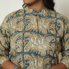 Block Print Cotton Blue Straight Kalamkari Kurta for Women
