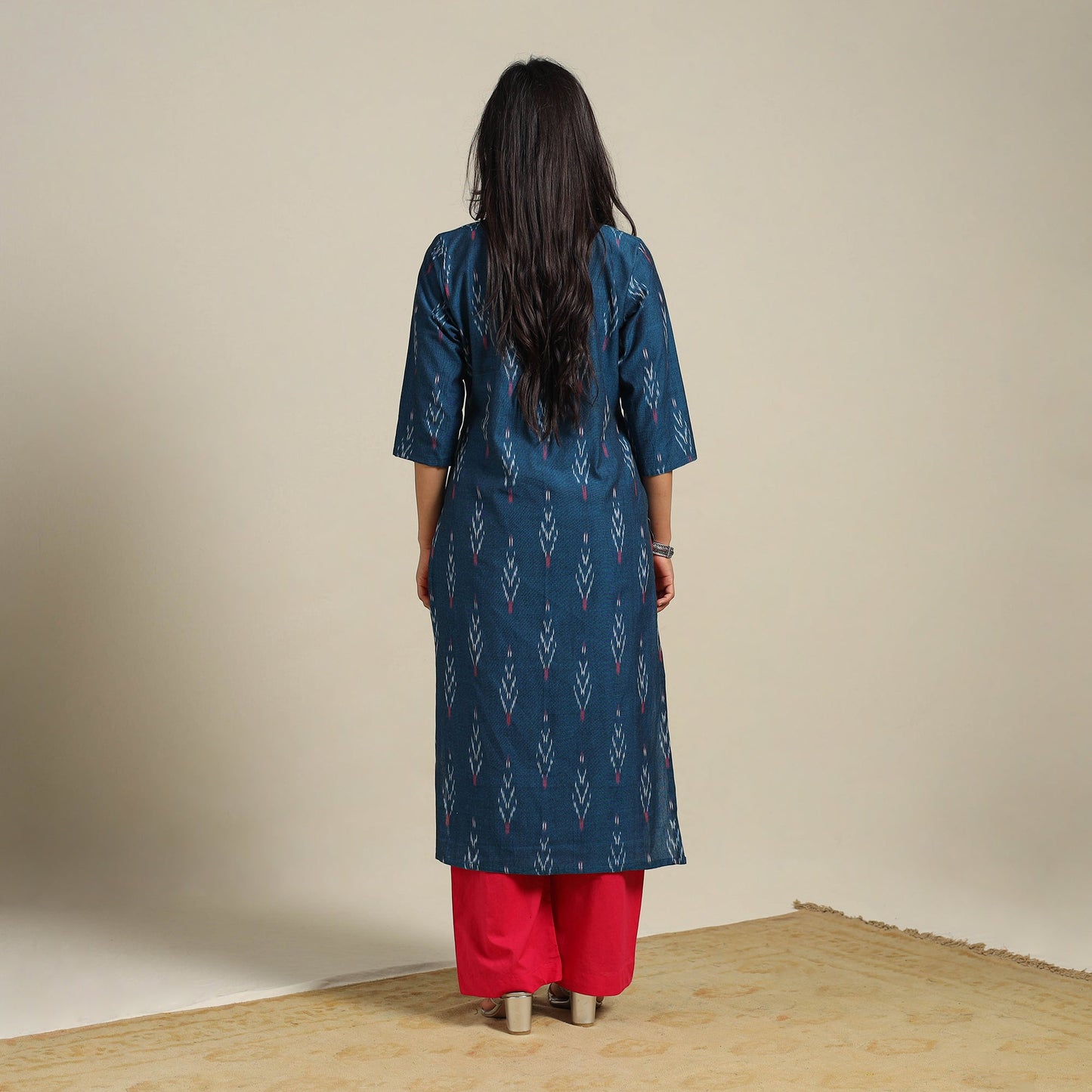 Blue Cotton Straight Pochampally Ikat Kurta