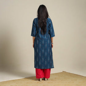 Blue Cotton Straight Pochampally Ikat Kurta