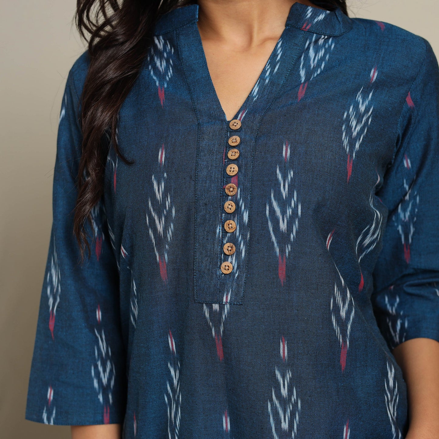 Blue Cotton Straight Pochampally Ikat Kurta