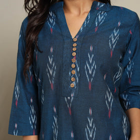 Blue Cotton Straight Pochampally Ikat Kurta