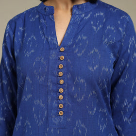 Blue Cotton Straight Pochampally Ikat Kurta
