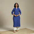Blue Cotton Straight Pochampally Ikat Kurta