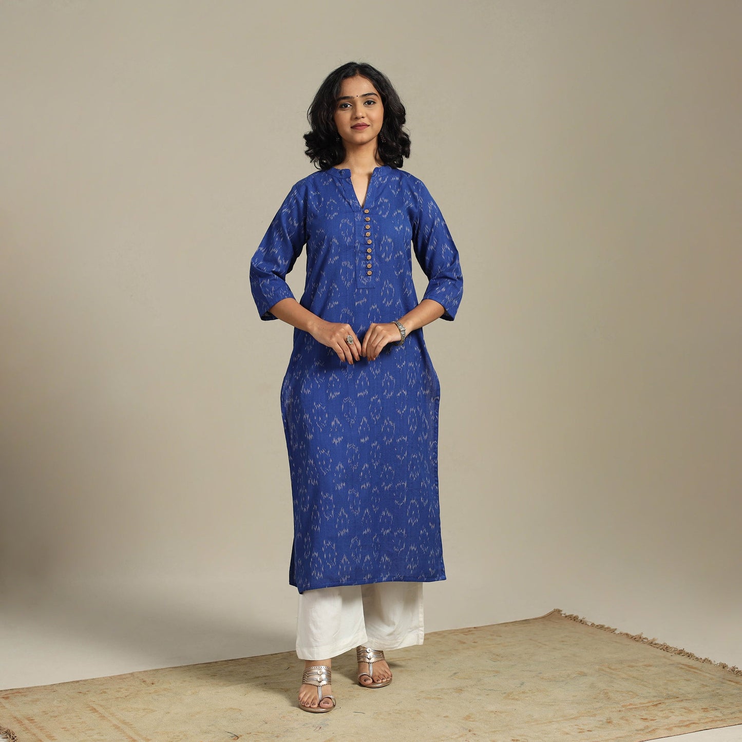Blue Cotton Straight Pochampally Ikat Kurta