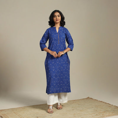 Blue Cotton Straight Pochampally Ikat Kurta