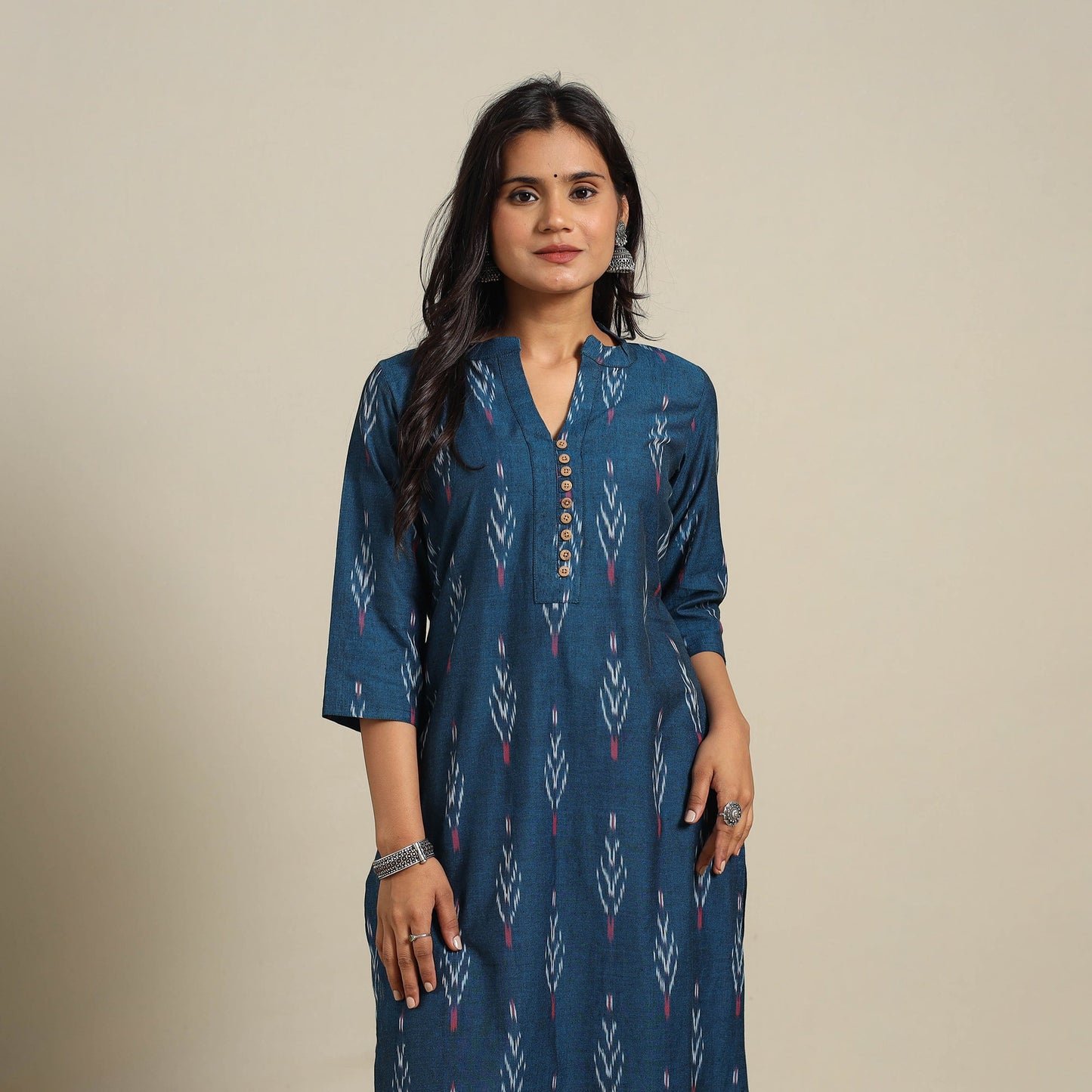 Blue Cotton Straight Pochampally Ikat Kurta