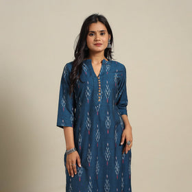 Blue Cotton Straight Pochampally Ikat Kurta