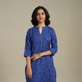 Blue Cotton Straight Pochampally Ikat Kurta