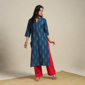 Blue Cotton Straight Pochampally Ikat Kurta