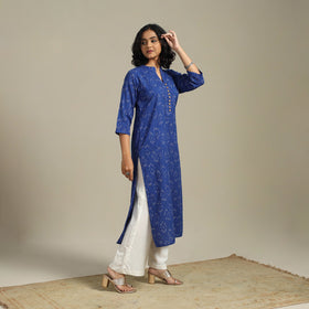Blue Cotton Straight Pochampally Ikat Kurta