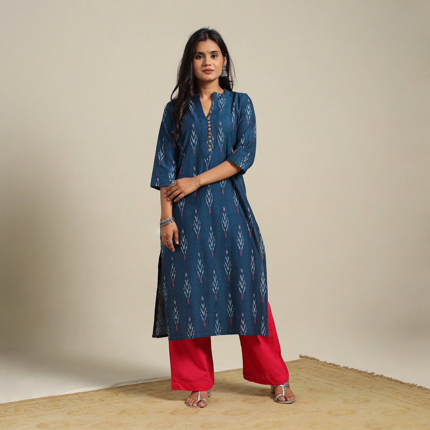Blue Cotton Straight Pochampally Ikat Kurta