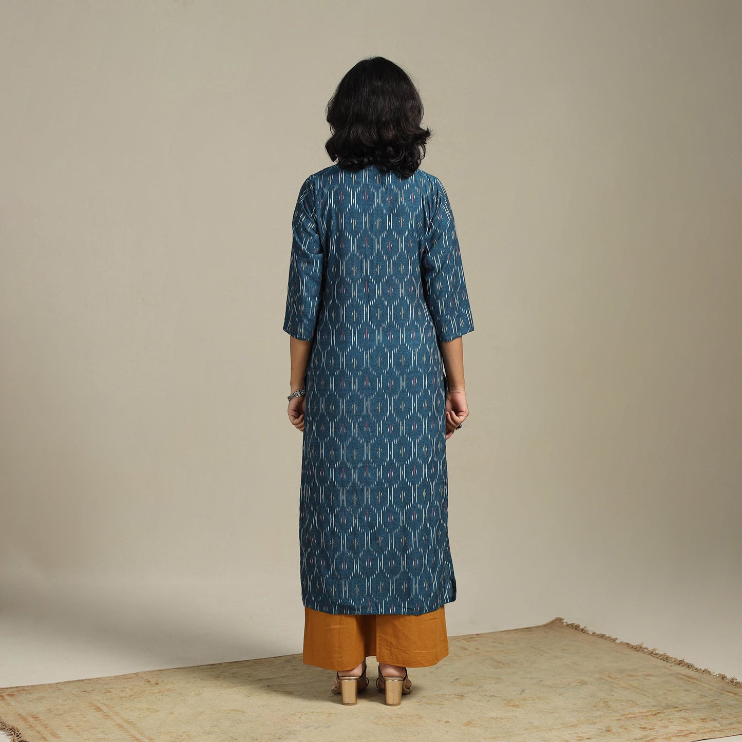 Blue Cotton Straight Pochampally Ikat Kurta