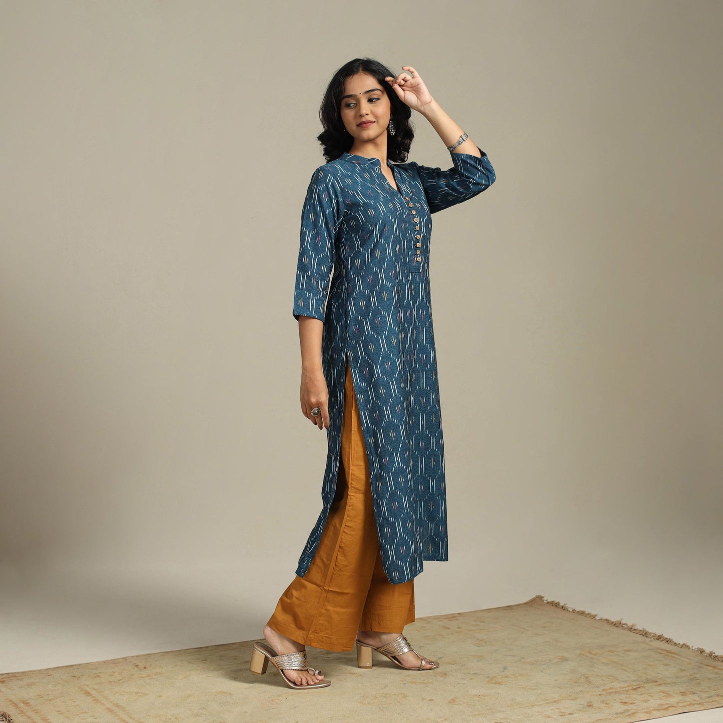 Blue Cotton Straight Pochampally Ikat Kurta