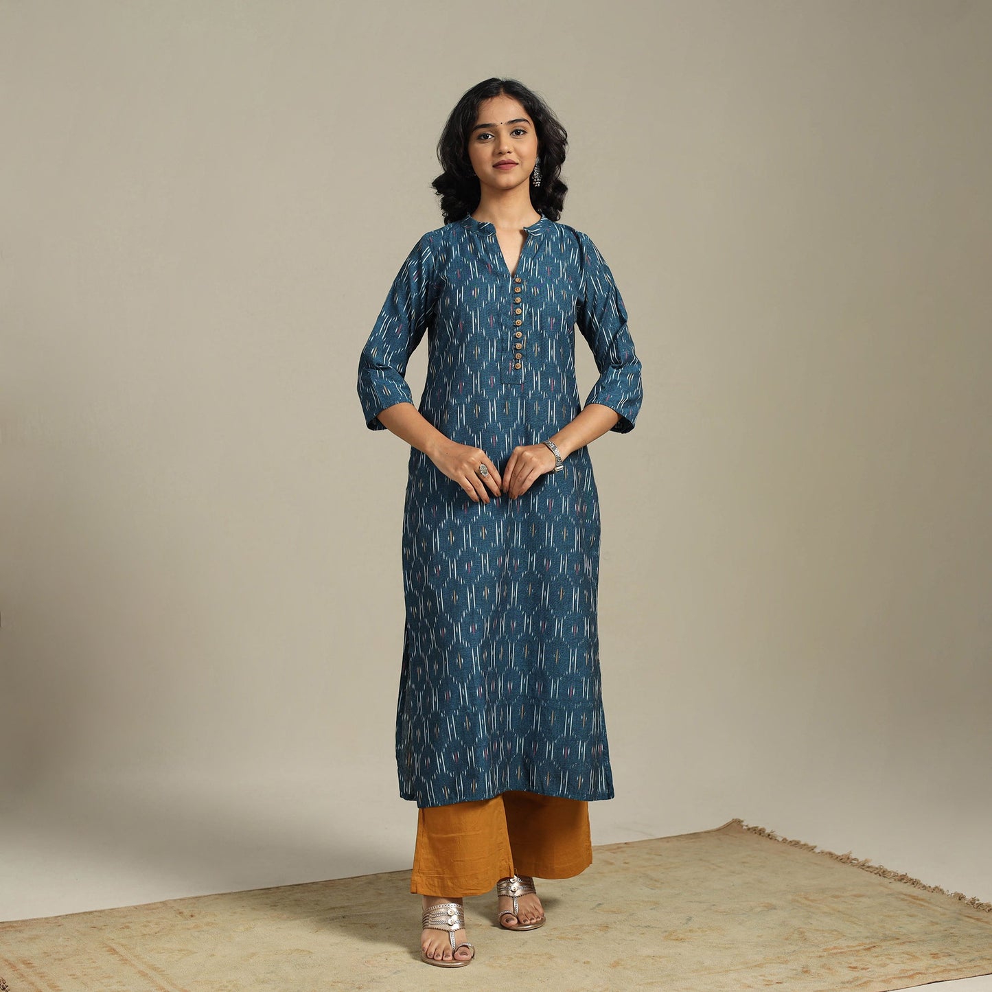 Blue Cotton Straight Pochampally Ikat Kurta