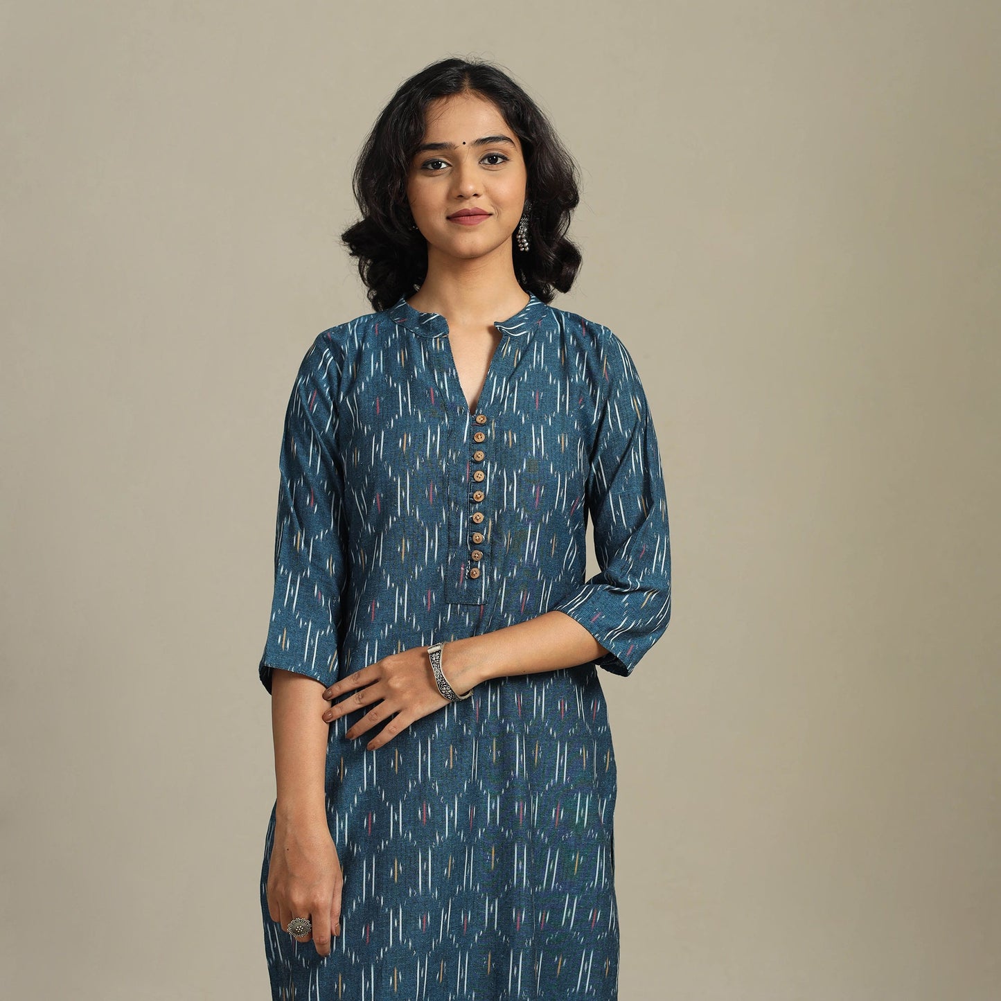 Blue Cotton Straight Pochampally Ikat Kurta